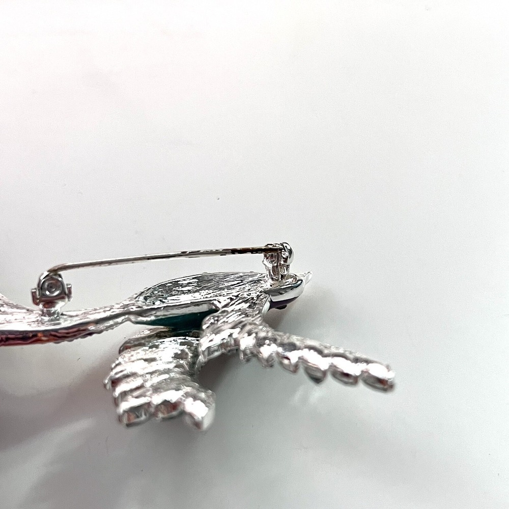 Vintage Swallow Bird Brooch Pin Silver Tone Teal Purple Enamel Pave Crystals - Picture 8 of 9